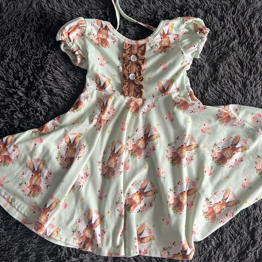 ❤️Adorable Mint Green Bunny Print Kids Dress